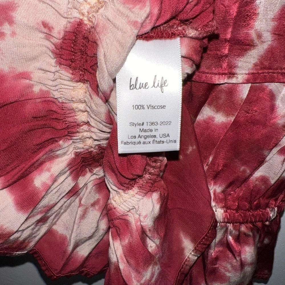 blue life open shoulder viscose top tie dye layer shirt size Small - Picture 10 of 11